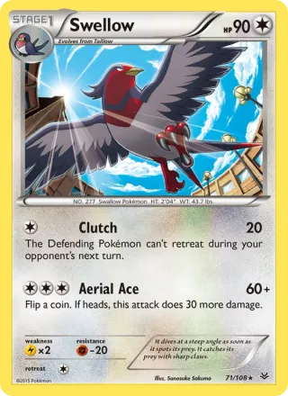 Swellow #71 · Roaring Skies Pokémon card