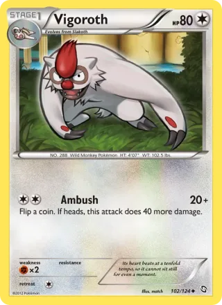 Vigoroth #102 · Dragons Exalted Pokémon card