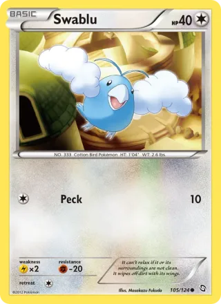 Swablu #105 · Dragons Exalted Pokémon card