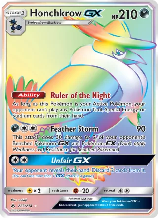 Honchkrow GX #223 · Unbroken Bonds Pokémon card