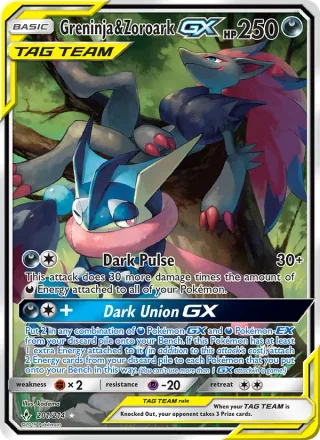 Greninja & Zoroark GX #201 · Unbroken Bonds Pokémon card