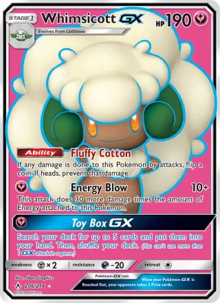 Whimsicott GX #206 · Unbroken Bonds Pokémon card