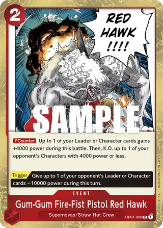 Gum-Gum Fire-Fist Pistol Red Hawk #OP01-026 · Romance Dawn One Piece card