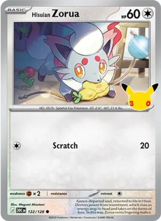 Hisuian Zorua #122 · 30th Celebration Pokémon card