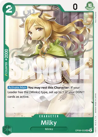 Milky #OP08-032 · Two Legends Pre-Release Cards One Piece card