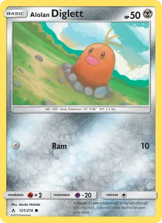 Alolan Diglett #121 · Unbroken Bonds Pokémon card