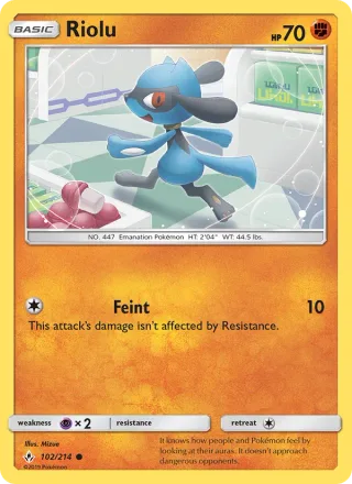 Riolu #102 · Unbroken Bonds Pokémon card