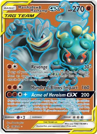 Marshadow & Machamp GX #198 · Unbroken Bonds Pokémon card