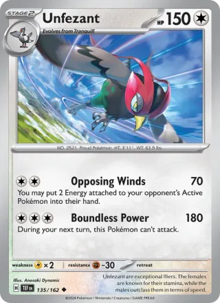 Unfezant #135 · Temporal Forces Pokémon card