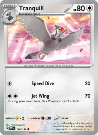 Tranquill #134 · Temporal Forces Pokémon card