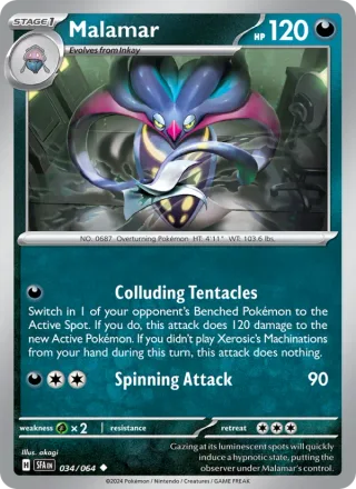 Malamar #034 · Shrouded Fable Pokémon card