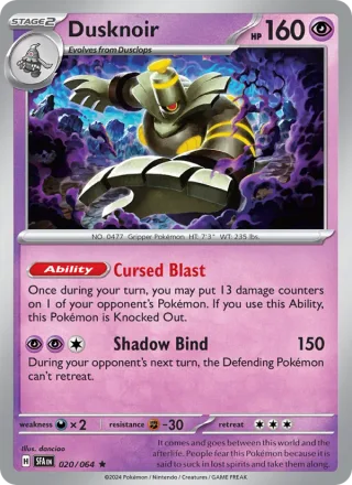 Dusknoir #020 · Shrouded Fable Pokémon card