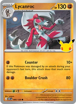 Lycanroc #085 · 30th Celebration Pokémon card