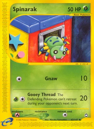 Spinarak #62 · Aquapolis Pokémon card