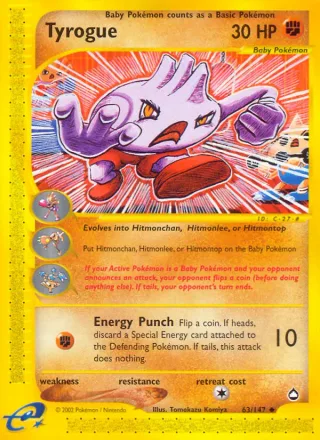 Tyrogue #63 · Aquapolis Pokémon card