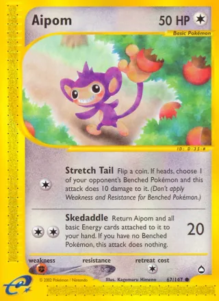 Aipom #67 · Aquapolis Pokémon card