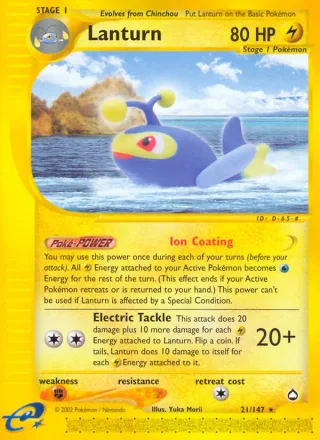 Lanturn #21 · Aquapolis Pokémon card