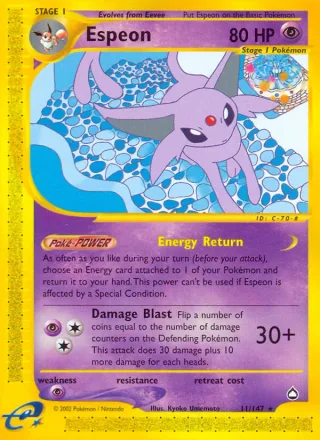 Espeon #11 · Aquapolis Pokémon card