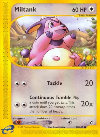 Miltank #94 · Aquapolis Pokémon card