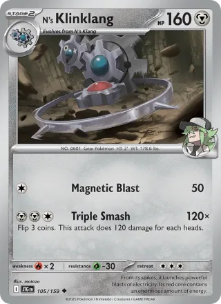 N's Klinklang #105 · Journey Together Pokémon card