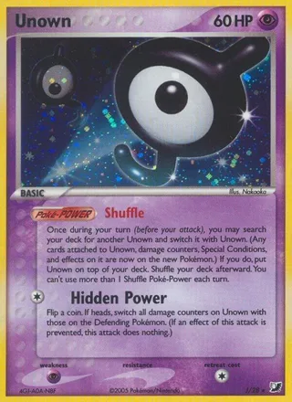 Unown (J) #00J · Unseen Forces Pokémon card
