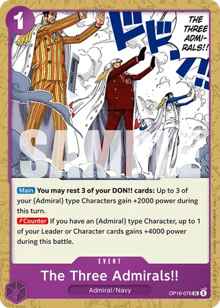 The Three Admirals!! #OP16-076 · The Time of Battle Release Event Cards One Piece card