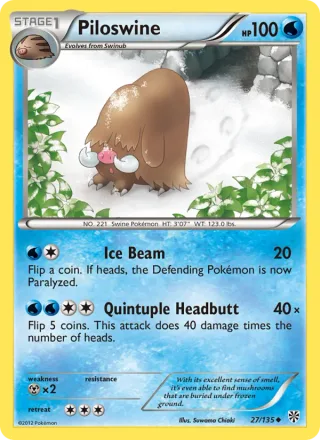 Piloswine #27 · Plasma Storm Pokémon card