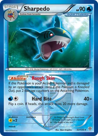Sharpedo #33 · Plasma Storm Pokémon card
