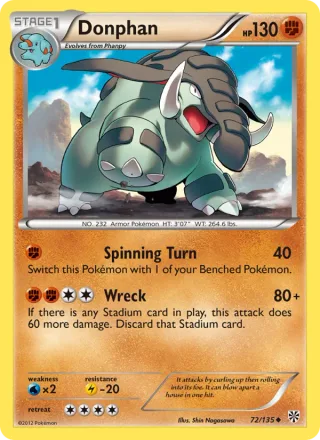 Donphan #72 · Plasma Storm Pokémon card
