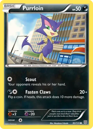 Purrloin #83 · Plasma Storm Pokémon card