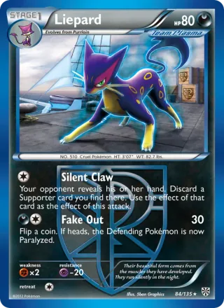 Liepard #84 · Plasma Storm Pokémon card