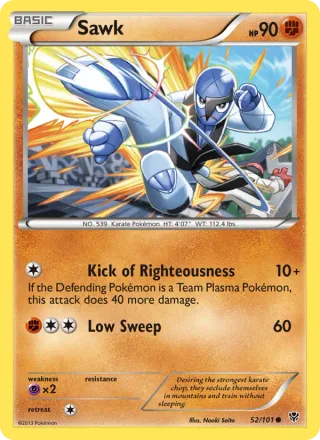 Sawk #52 · Plasma Blast Pokémon card