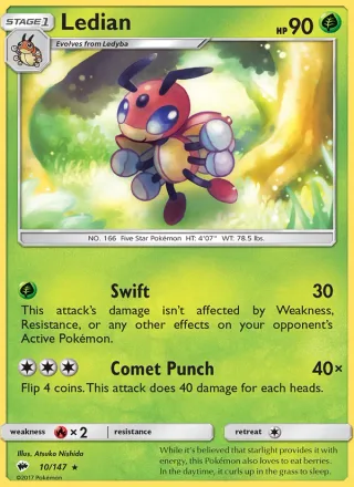 Ledian #10 · Burning Shadows Pokémon card