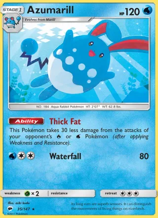 Azumarill #35 · Burning Shadows Pokémon card
