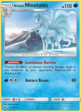 Alolan Ninetales #28 · Burning Shadows Pokémon card