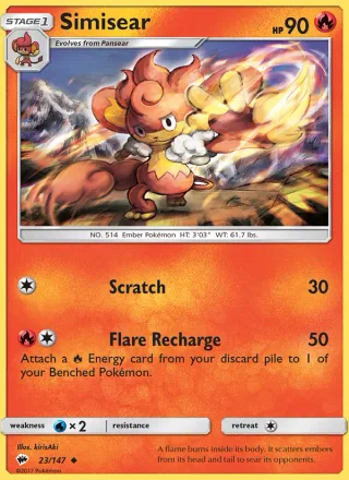Simisear #23 · Burning Shadows Pokémon card