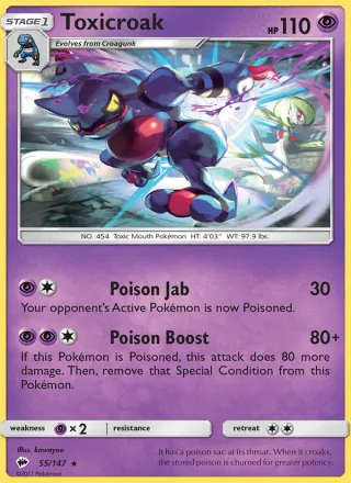 Toxicroak #55 · Burning Shadows Pokémon card