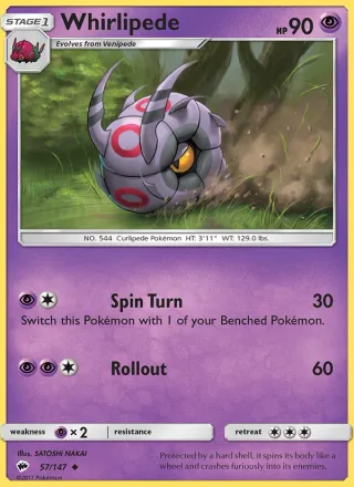 Whirlipede #57 · Burning Shadows Pokémon card
