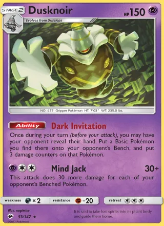 Dusknoir #53 · Burning Shadows Pokémon card