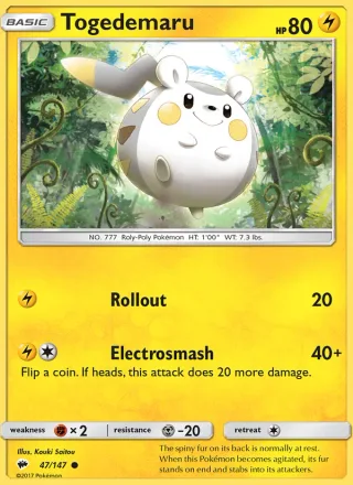 Togedemaru #47 · Burning Shadows Pokémon card