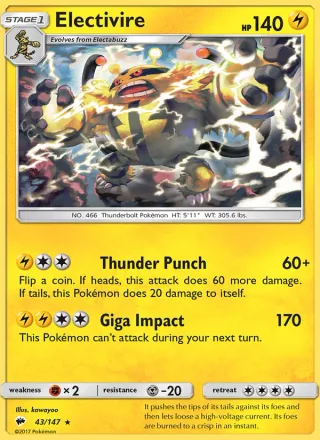 Electivire #43 · Burning Shadows Pokémon card