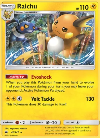 Raichu #41 · Burning Shadows Pokémon card