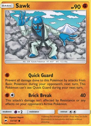 Sawk #72 · Burning Shadows Pokémon card