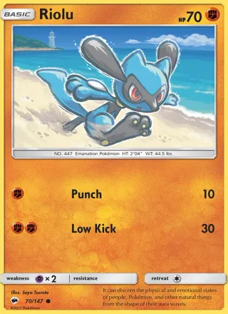 Riolu #70 · Burning Shadows Pokémon card