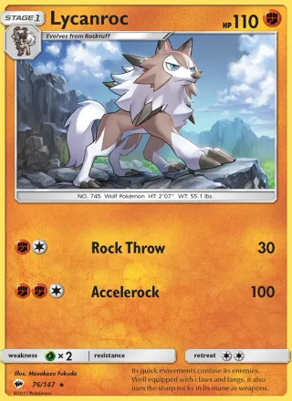 Lycanroc #76 · Burning Shadows Pokémon card