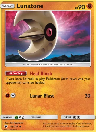 Lunatone #68 · Burning Shadows Pokémon card
