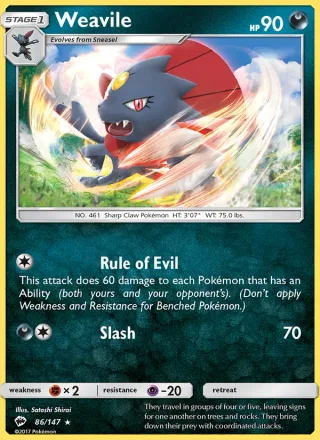 Weavile #86 · Burning Shadows Pokémon card