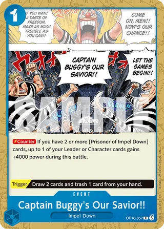 Captain Buggy's Our Savior!! #OP16-057 · The Time of Battle Release Event Cards One Piece card