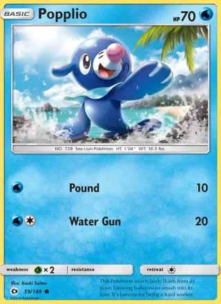 Popplio #39 · Sun & Moon Pokémon card