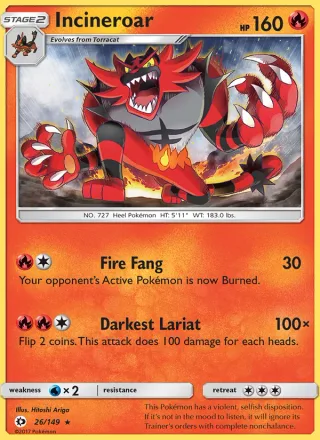 Incineroar #26 · Sun & Moon Pokémon card